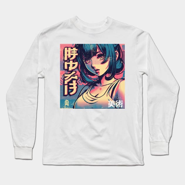 Vintage Poster of a Young Japanese Woman: Elegance in Texture and Color Long Sleeve T-Shirt by IA.PICTURE